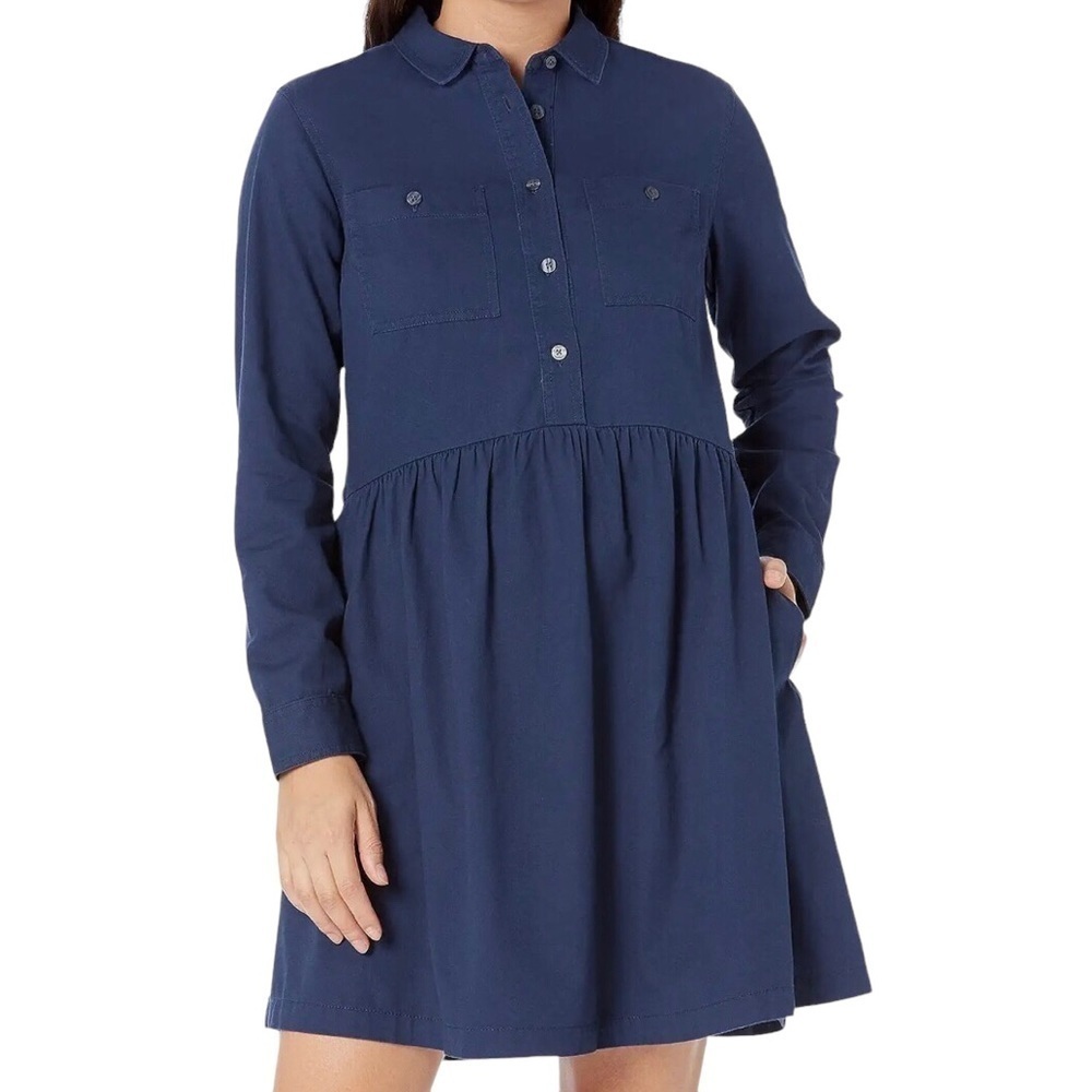 Draper James Utility Dress Blue Washed Twill Size Large Long Sleeve DRW0985